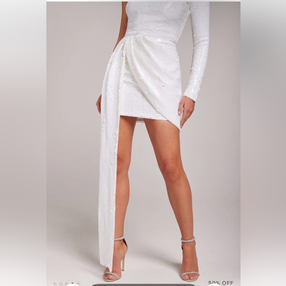 Nadine Merabi Celina white sequin one shoulder dress - Picture 3 of 4